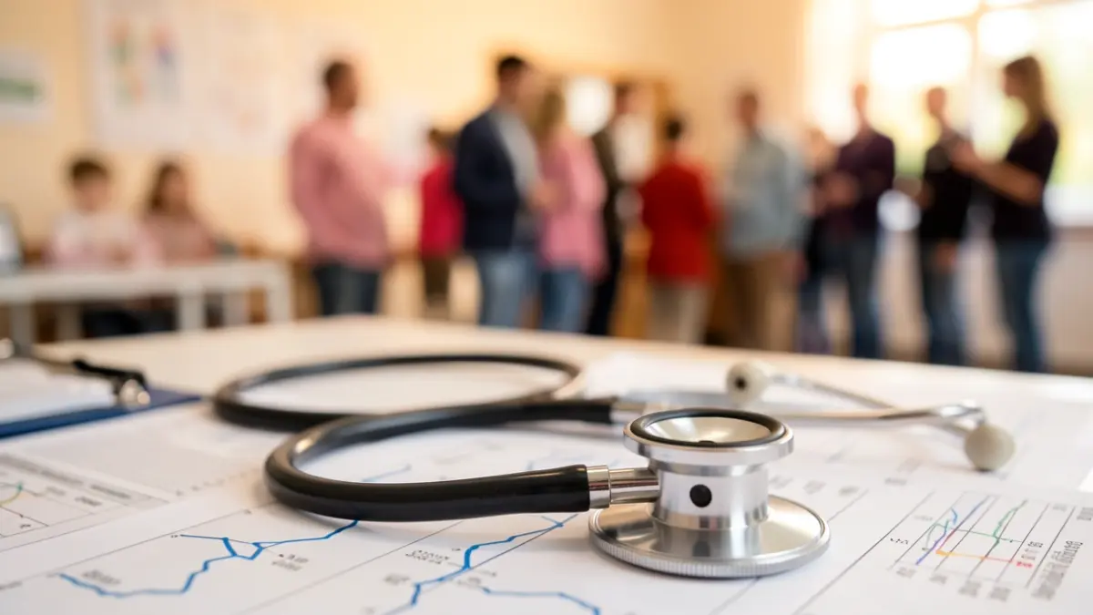 Image générique d'un stéthoscope pédiatrique sur des documents médicaux, symbolisant les avancées en médecine infantile.