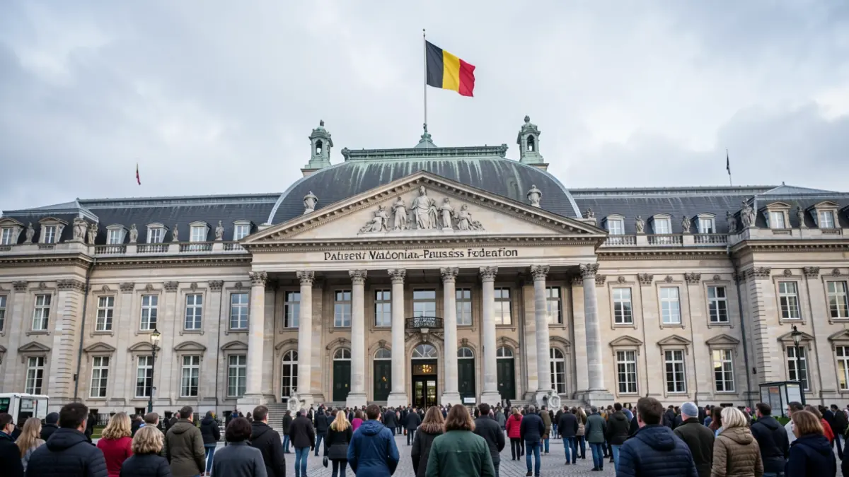 Facade of the Parliament of the Wallonia-Brussels Federation, symbolizing the institutional celebration.