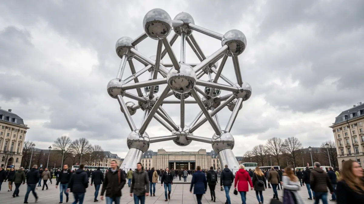 The Atomium in Brussels during WiseNight 2026, a free interactive science event.