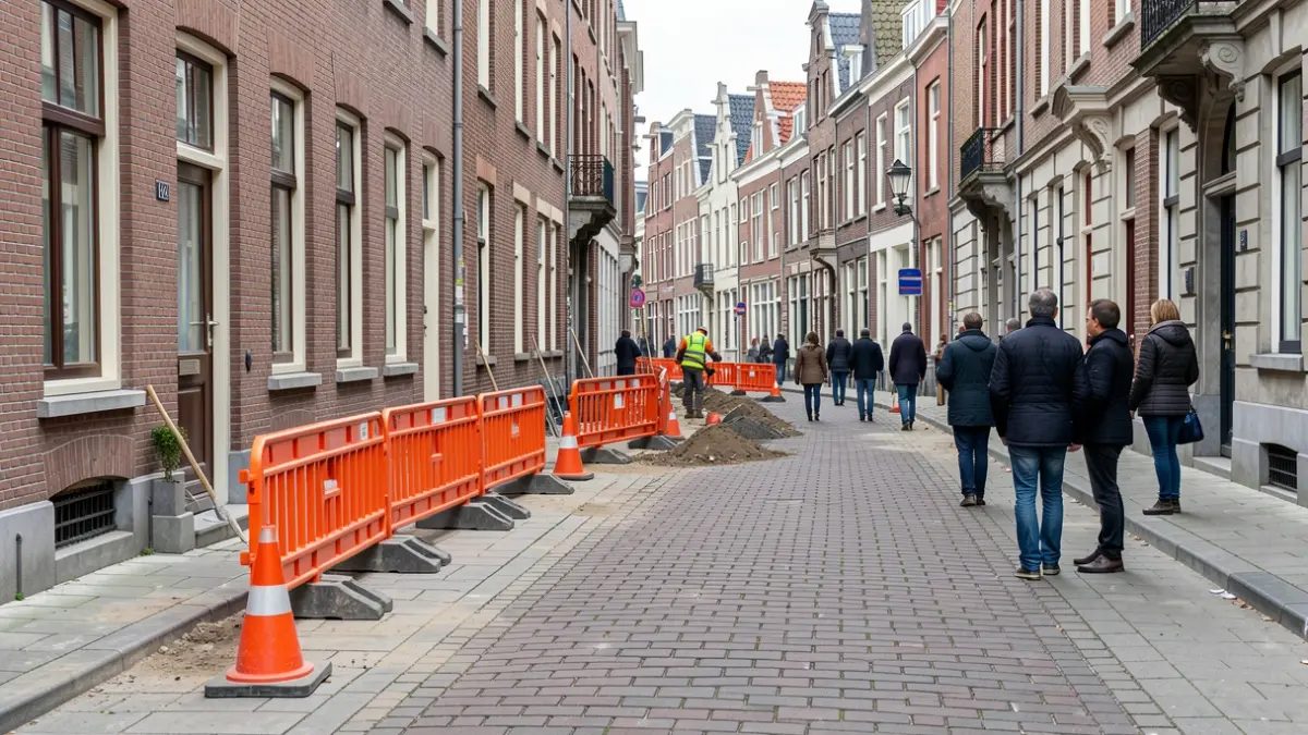 Sidewalk repair work on Rue du Zénith in Berchem-Sainte-Agathe.