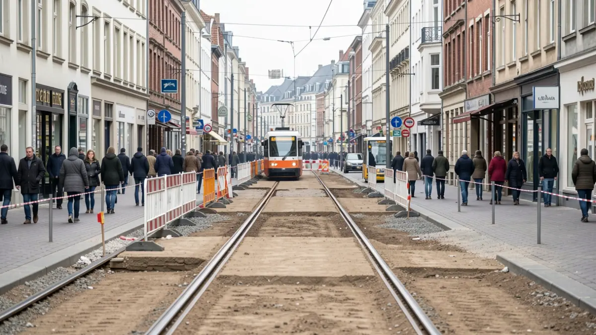 Travaux de remplacement des voies de tram sur l'avenue de Tervueren à Woluwe-Saint-Pierre.