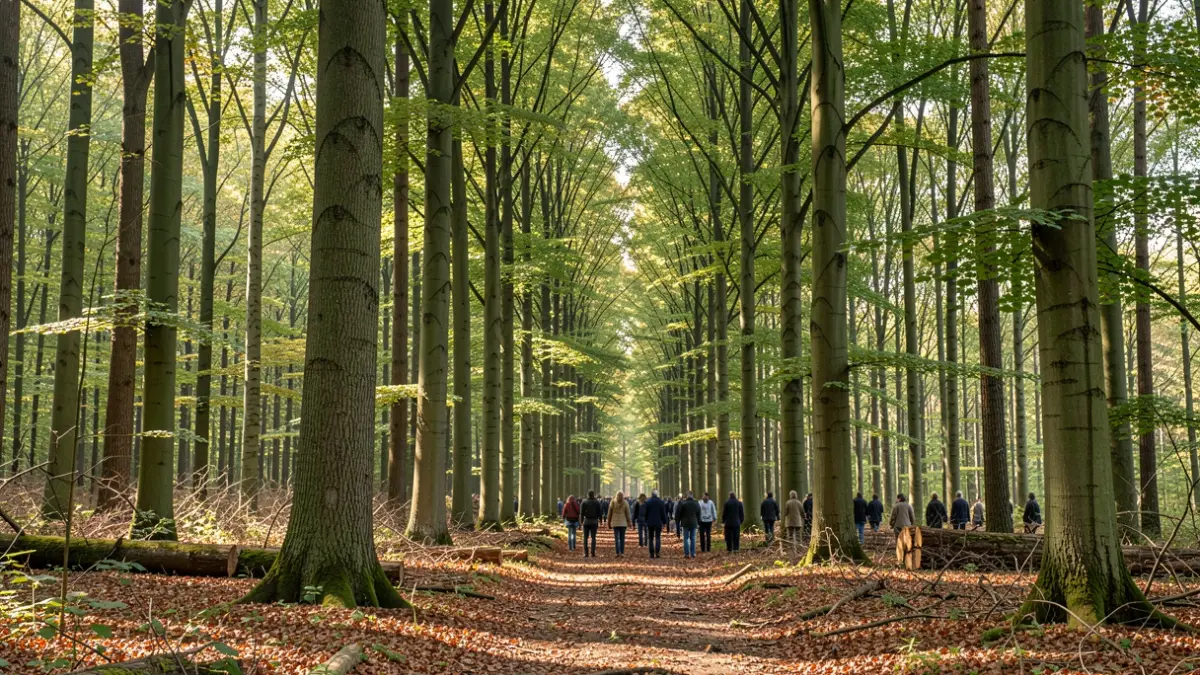 Sonian Forest in Brussels, featuring selected trees for standing timber sale.