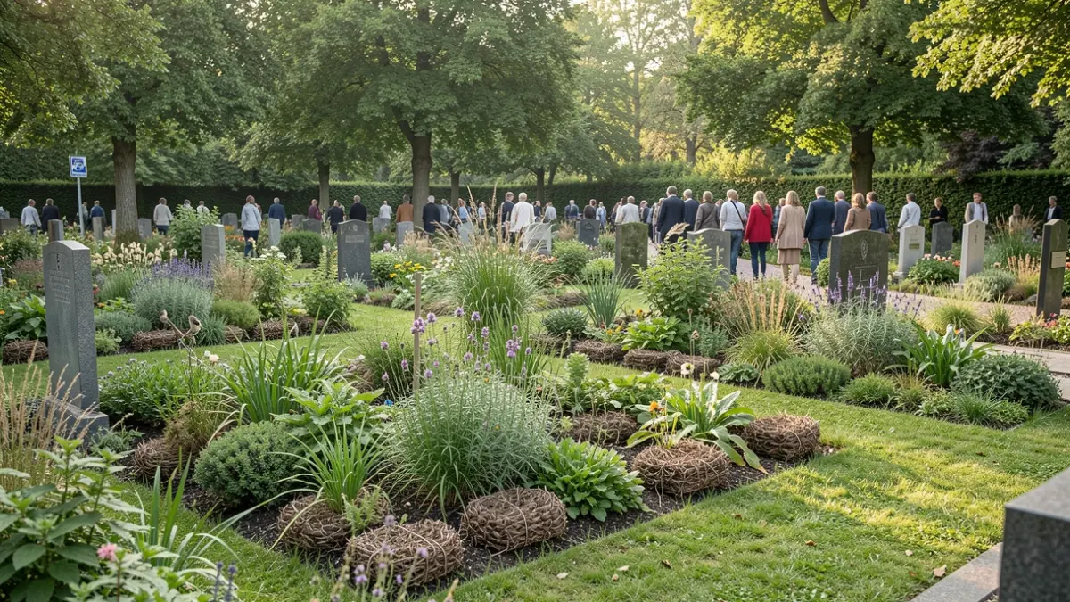 Guided tour of an ecological cemetery in Schaerbeek, highlighting biodiversity and natural landscaping.