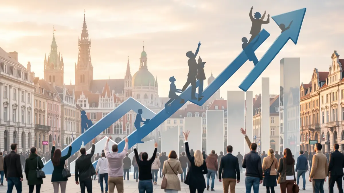 Image générique de graphiques de croissance stylisés et de silhouettes de personnes.