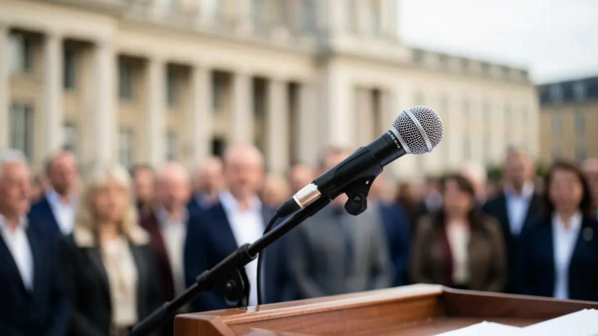 Image générique d'un microphone sur un pupitre.