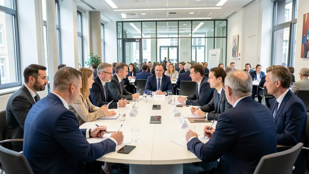 Generic image of international delegations visiting Brussels, interacting with local officials.