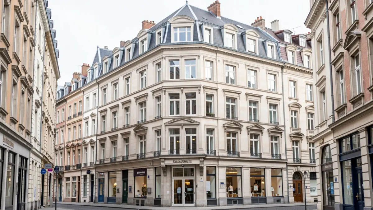Facade of a Haussmannian-style building in Brussels to be converted into housing.