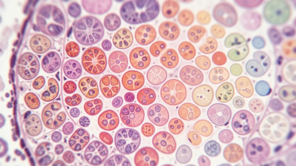 Generic image of mouse skin cells observed under a microscope, showing differences in coordination between female and male cells.