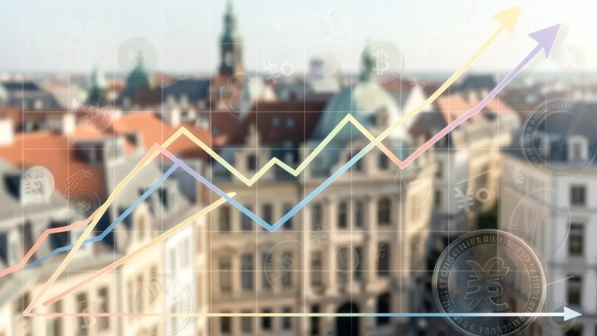 Generic image of abstract economic graphs against a blurred Brussels cityscape.