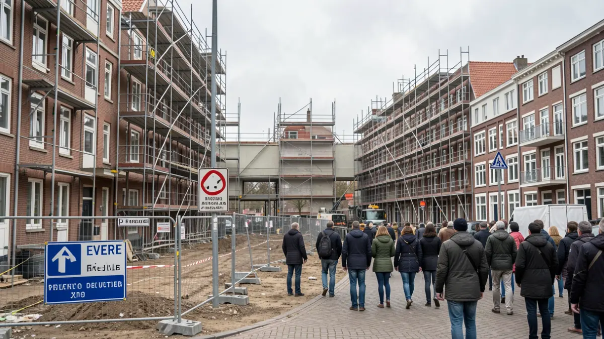 Renovation site of apartment buildings in the Germinal neighborhood of Evere, Brussels. Ongoing construction work.