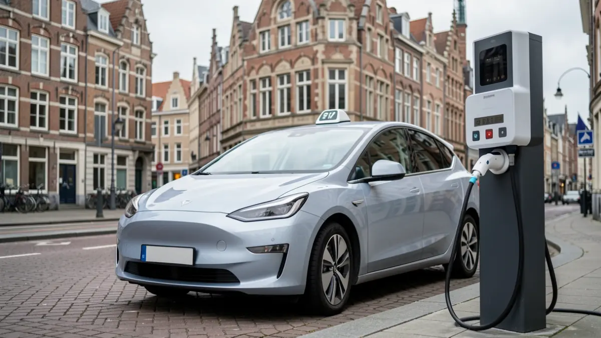 Generic image of a Brussels electric taxi charging.